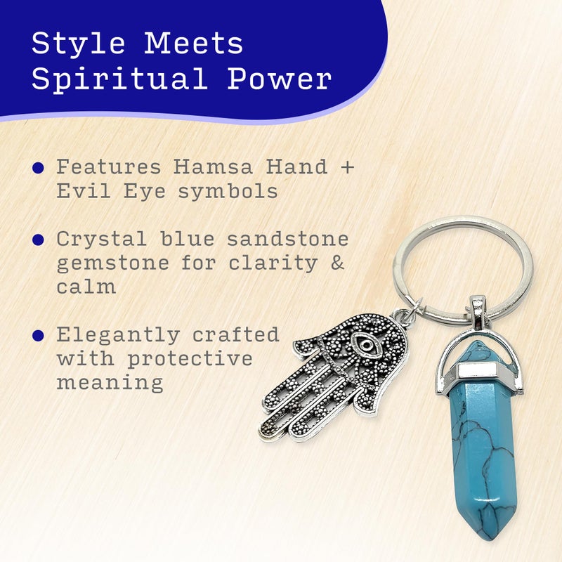 LUCKBOOSTIUM Hamsa Hand Evil Eye Keychain Charm, Crystal Key Holder, Bag Ring Decoration, Protection Amulet with Gemstone Accents for Luck, Healing & Positive Energy - Blue Turquoise (1.5â€x3â€) - Image 2